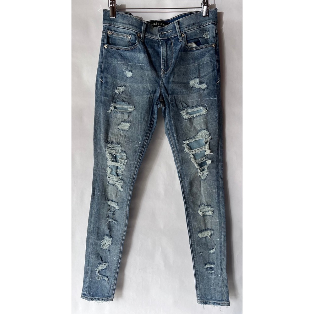 Express Jeans 4R Blue Distressed Ripped Mid Rise Legging Denim Pants‎